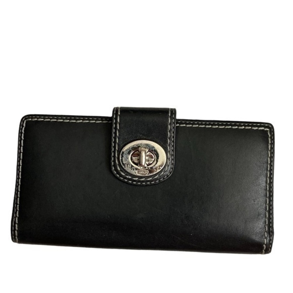 Coach black leather turnlock wallet